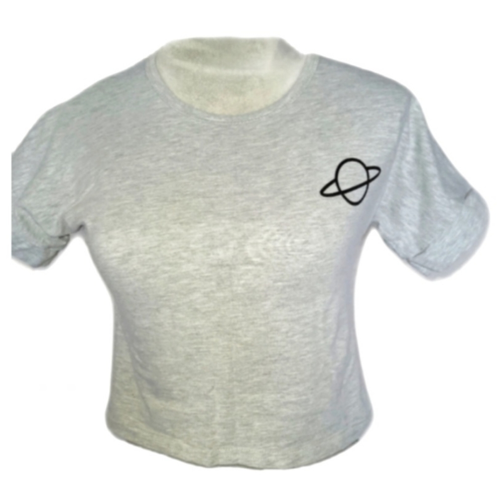 Crop top short sleeved  tee shirt Saturn logo small